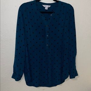 Old Navy Teal and Black Polka Dot Blouse